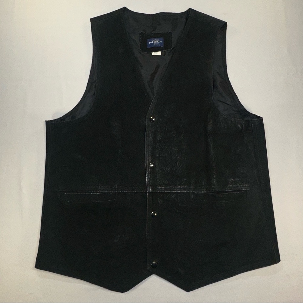 NRA Authentic Gear Men’s Lg Concealed Carry Black Leather Suede Lined Biker Vest - Picture 7 of 13